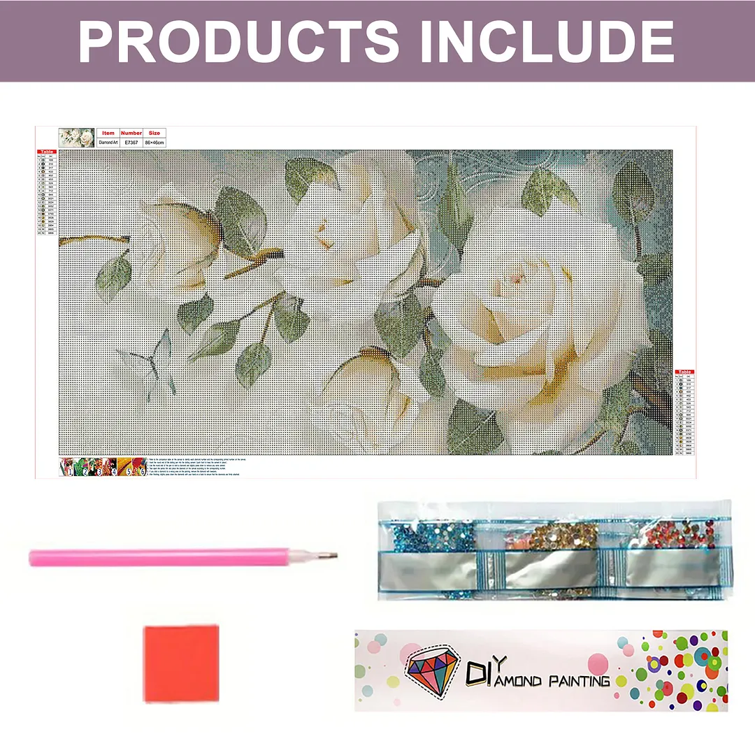 White Roses Full DIY 5D Round Drill Diamond Painting Kit for Adults/Beginners Gift Idea Home Decor Diamond Dots Paintings Picture Arts Craft 85x45cm