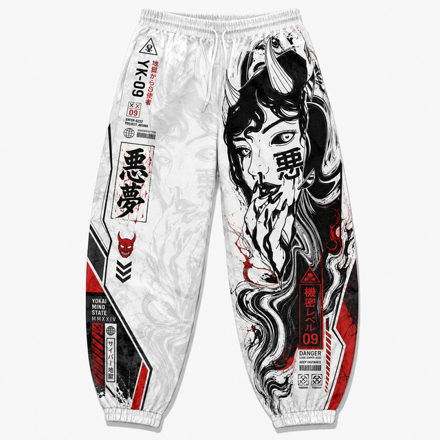 White Anime Spirit Techwear Jogger Pants