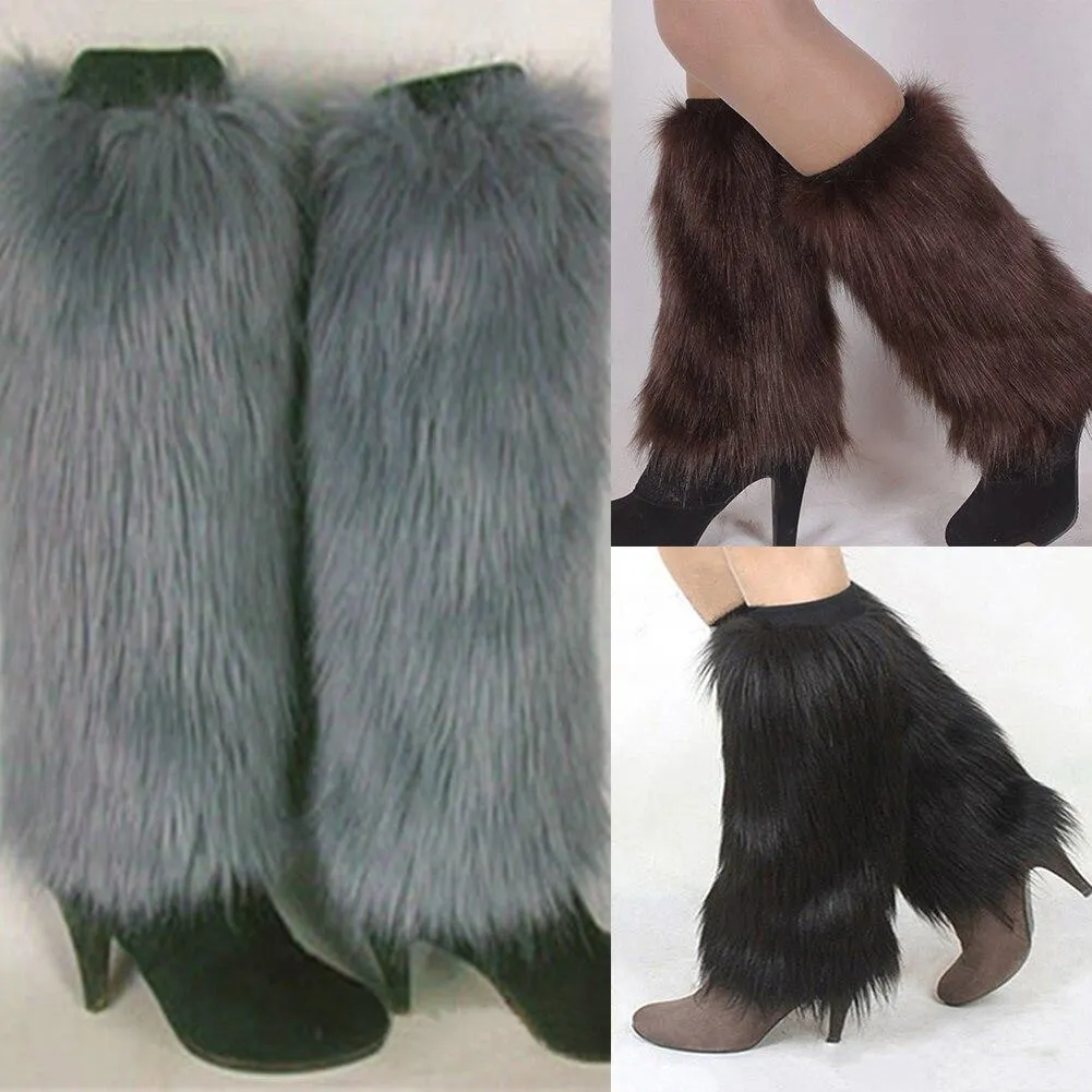 Winter Fashion Solid Color Women Boot Covers Warm Furry Faux Fur Leg Warmers
