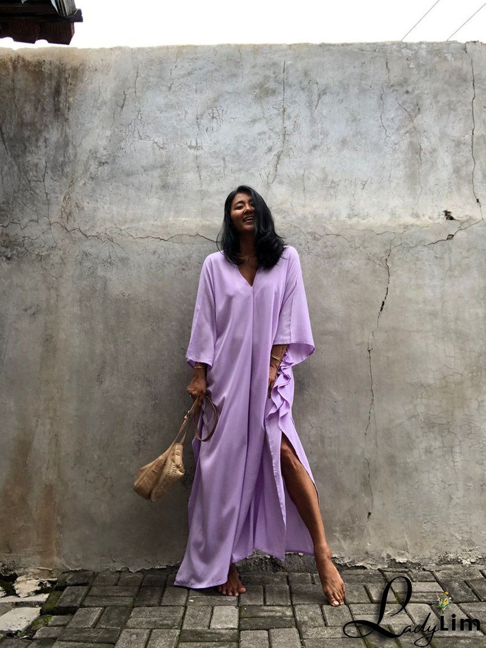 V Neck Solid Color Beach Cover Up