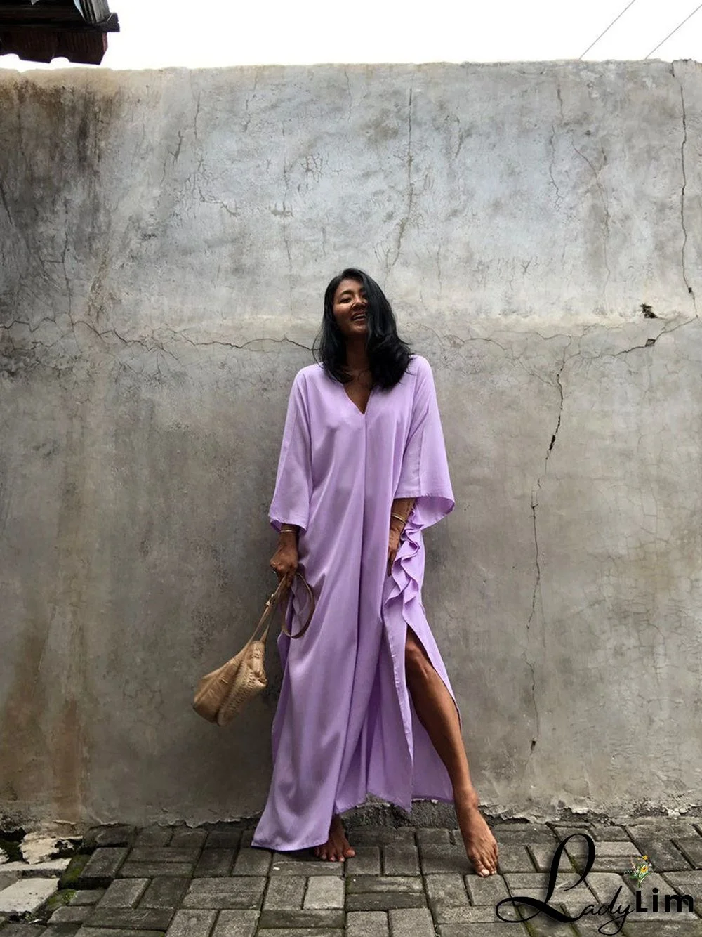 V Neck Solid Color Beach Cover Up