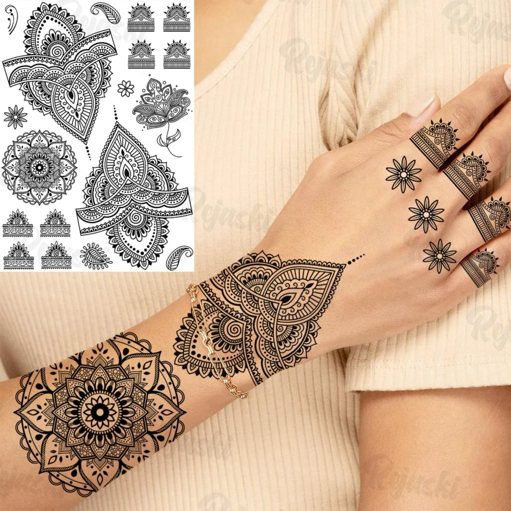 Sdrawing Elephant Pendant Temporary Tattoos For Women Men Lion Butterfly Snake Feather Fake Tattoo Sticker Glamour Back Body Tatoos