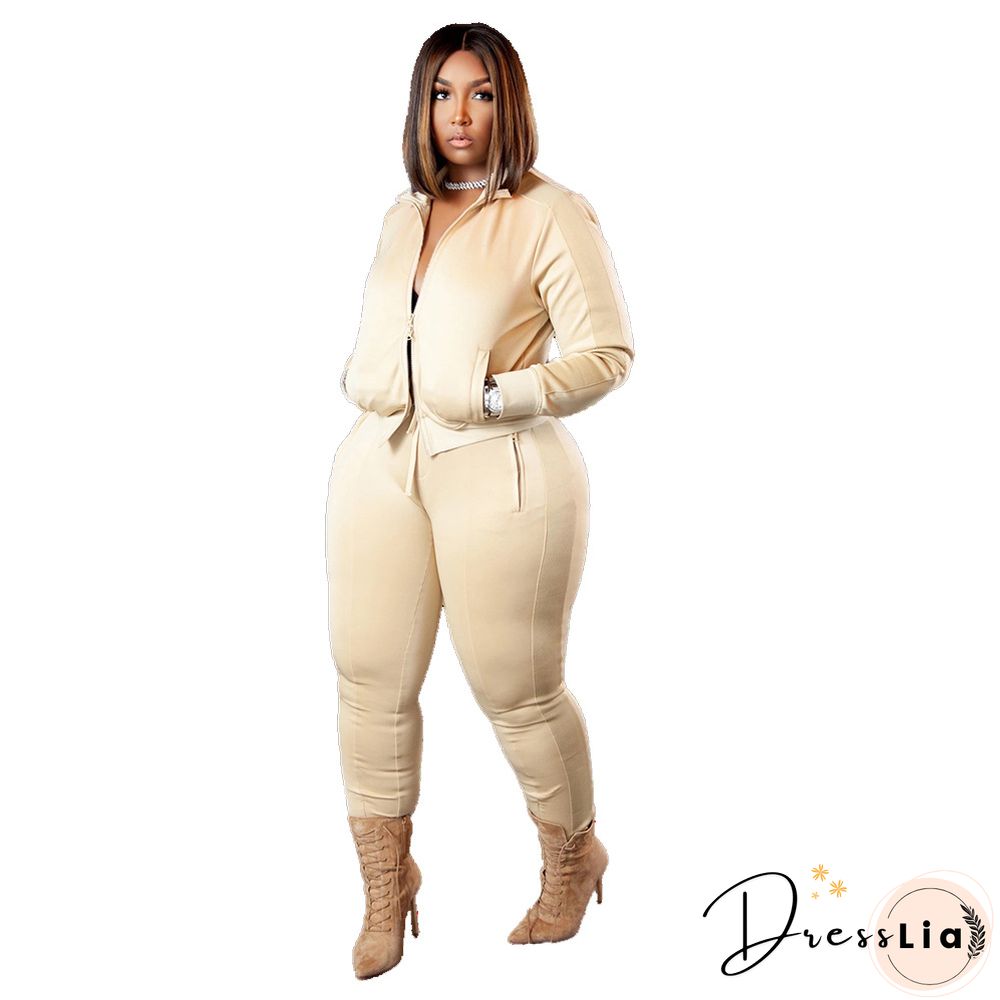 Basic Tracksuit Jacket And Zip Slit Sweatpants Set