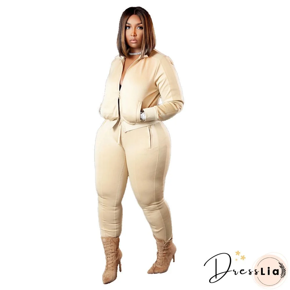 Basic Tracksuit Jacket And Zip Slit Sweatpants Set