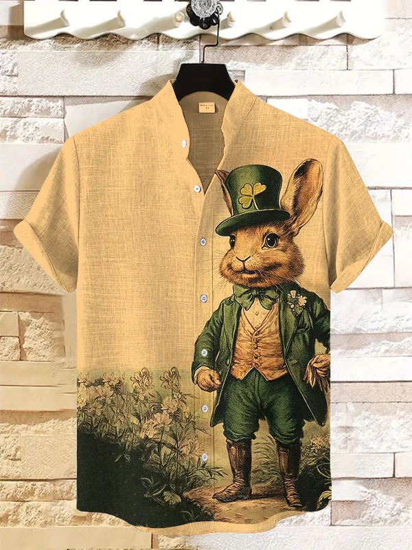 Men's St. Patrick's Day Mr. Bunny Art Print Casual Shirt