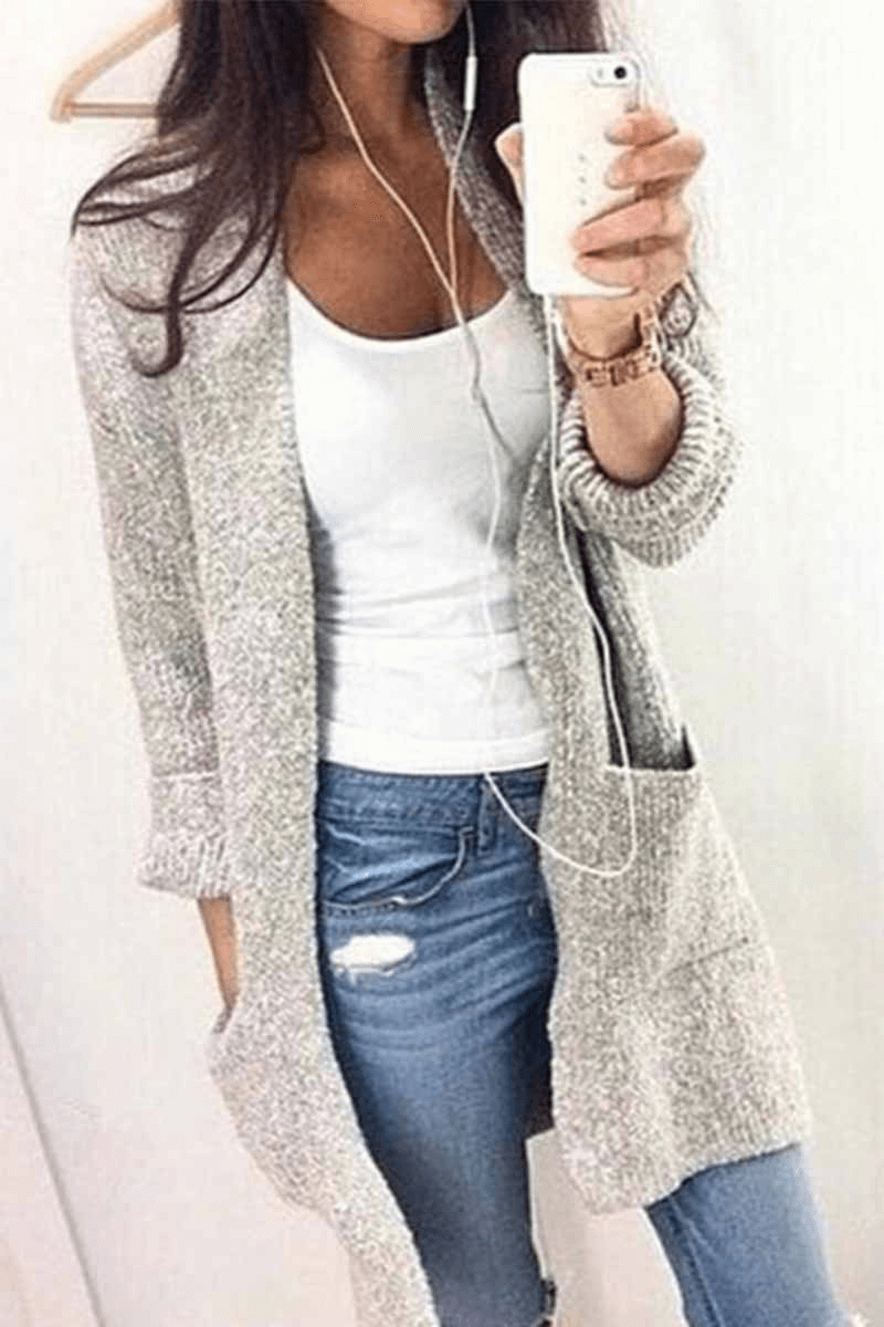 Fashion Casual Solid Color Knitted Cardigan