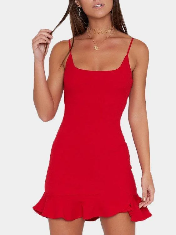 Spaghetti Backless Flounced Hem Mini Dresses