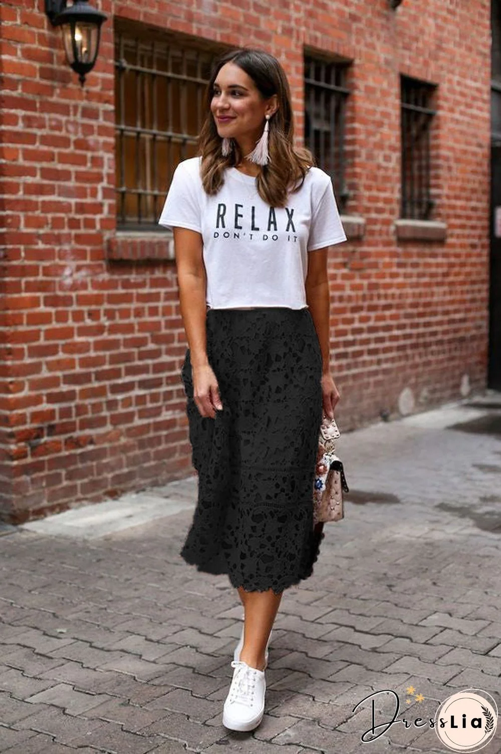 Elastic Waist Lace Midi Skirts