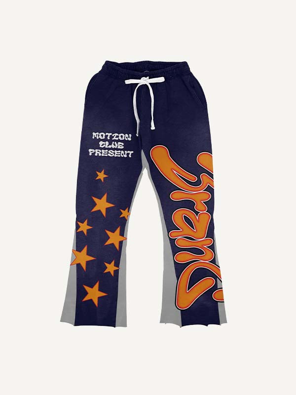 Colorblock Star&Letter Print Elastic Waist Pants
