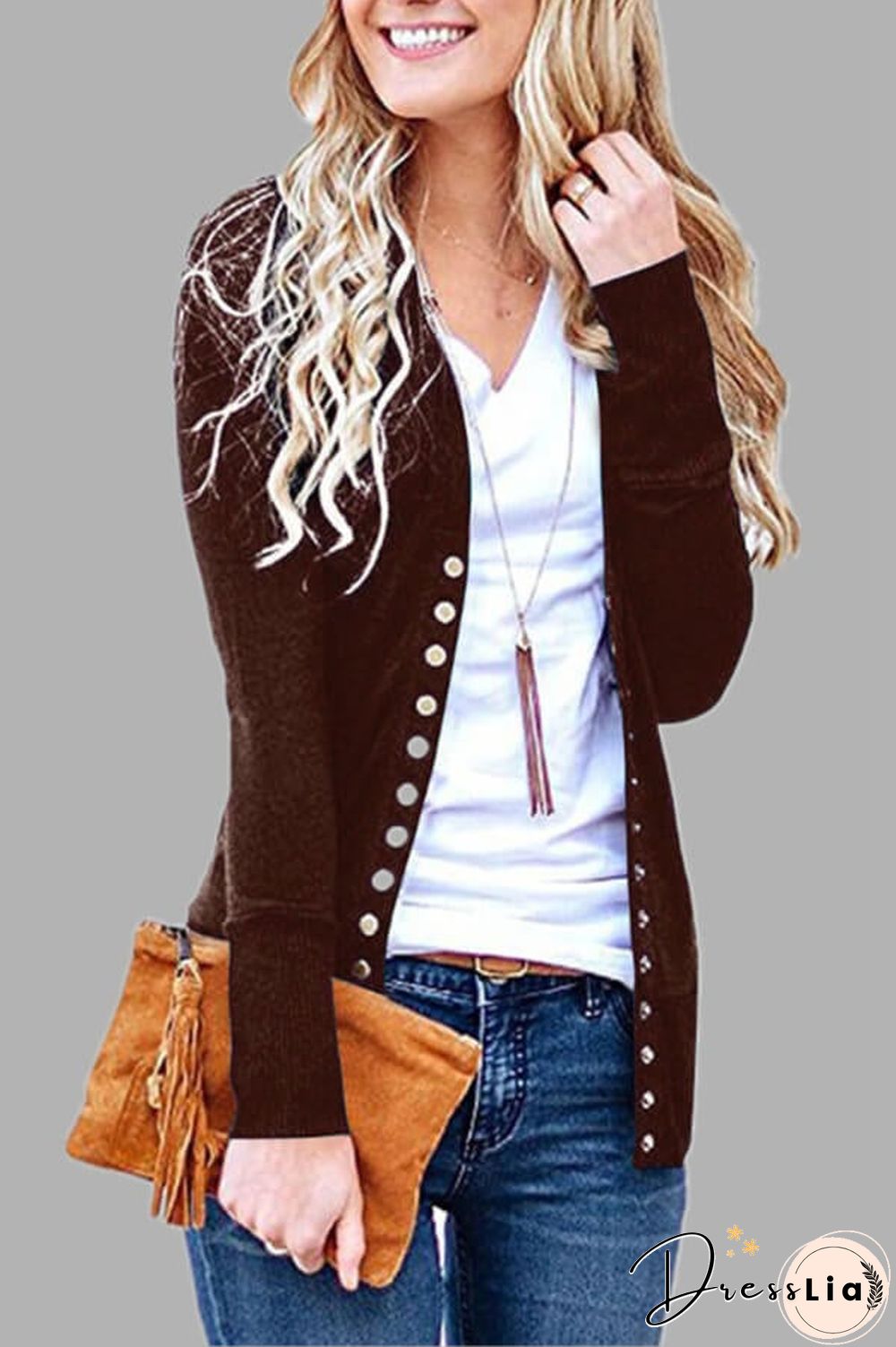 Casual Solid Color Regular Button Cardigan
