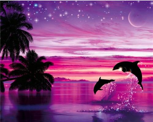 

Dolphin Purple Night – Paint By Numbers - 40*50CM, 501 Original