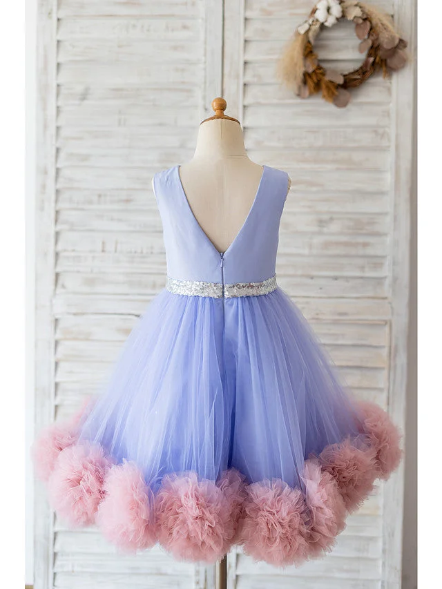 Daisda Ball Gown Sleeveless Jewel Neck Flower Girl Dresses Satin Tulle With Belt  Ruffles