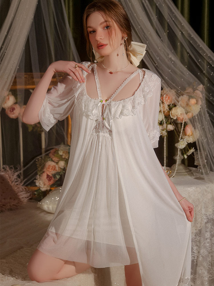Lovingerie - Sweet Mesh Sleepwear with Padded Bust Nightgown Set
