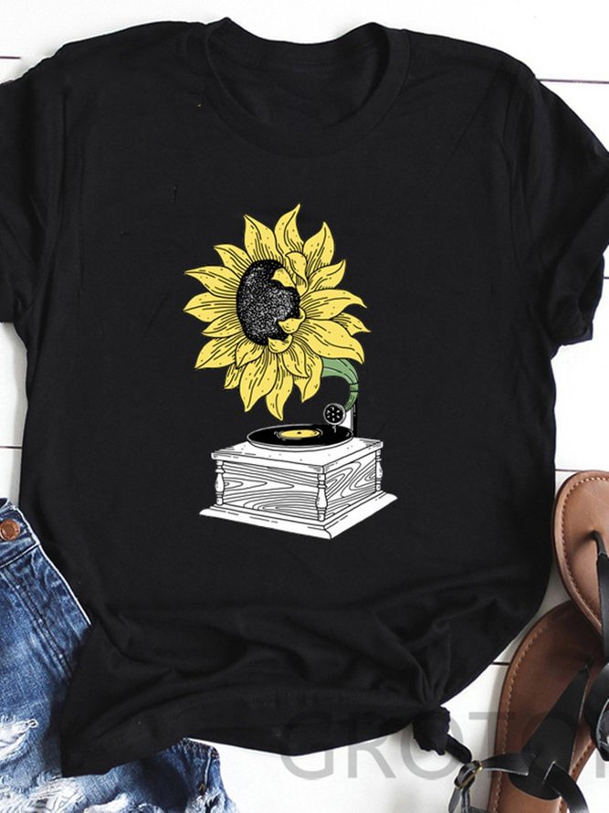 Sunflower Printed Casual Short Sleeve T-shirt
