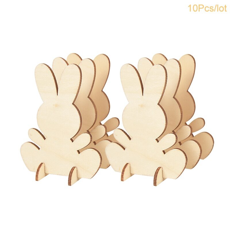 10/20pcs Easter Bunny Rabbit Wooden Ornaments DIY Crafts Kids Toy Gift Happy Easter Party Home Desktop Decoration