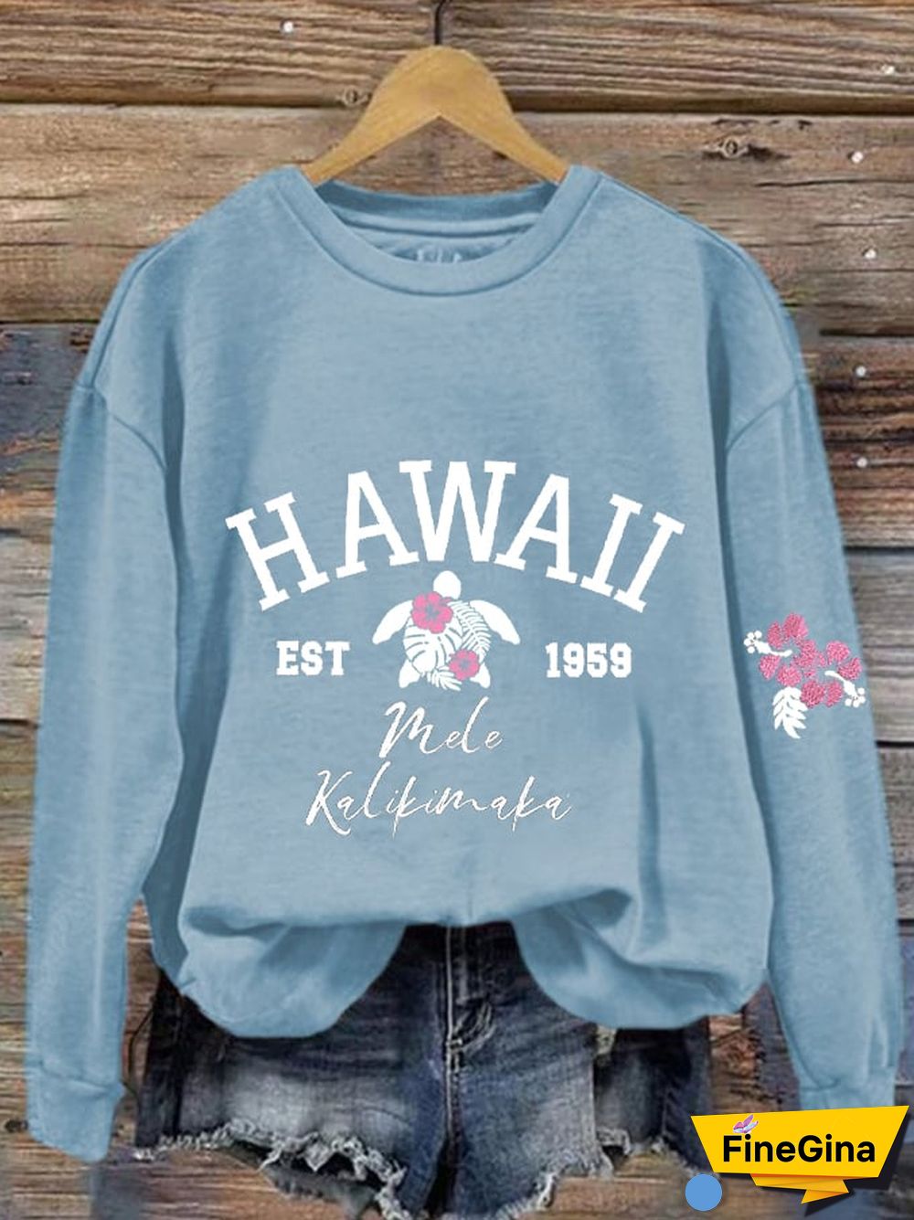 Women's Christmas Hawaiian Mele Kalikimaka Hibiscus Flower Sea Turtle Print Sweatshirt