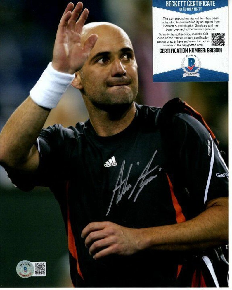 Andre agassi signed tennis 8x10 Photo Poster painting beckett bas