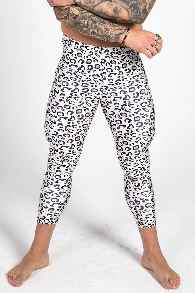Leopard Print Stretchy White Leggings
