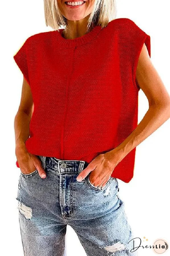 Crewneck Cap Sleeves Pullover Sweater