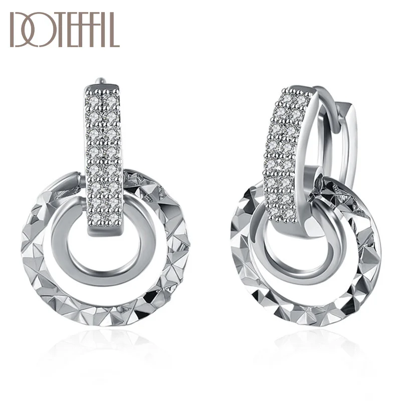 DOTEFFIL 925 Sterling Silver/18K Gold AAA Zircon Circle Shape Earrings For Women Jewelry 