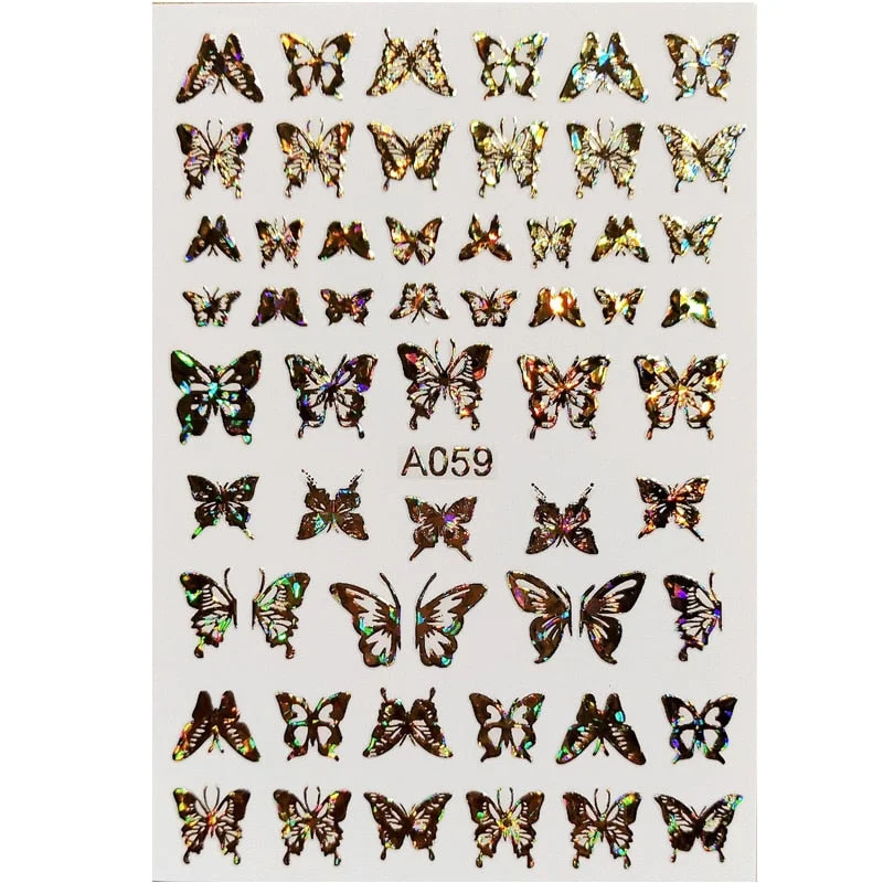 Holographic Butterfly Designs Sticker Nail Decal DIY Slider for Manicure Nail Art Watermark Manicure Decor-Nail Inspo