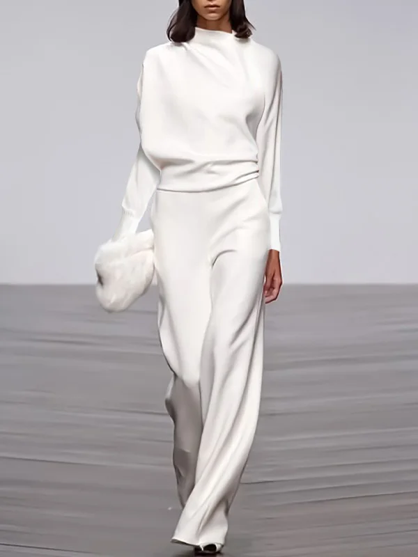 Solid Color Stand Collar Puff Sleeve Shirt