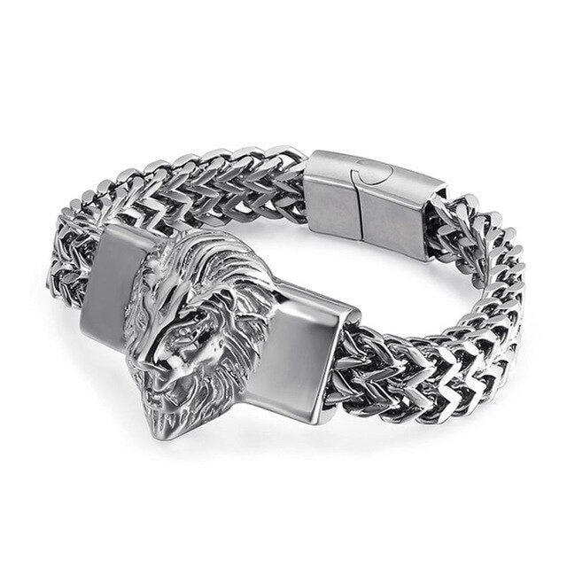 Buzzdaisy Cool Gold Color Lion Head Bracelet Stainless Steel