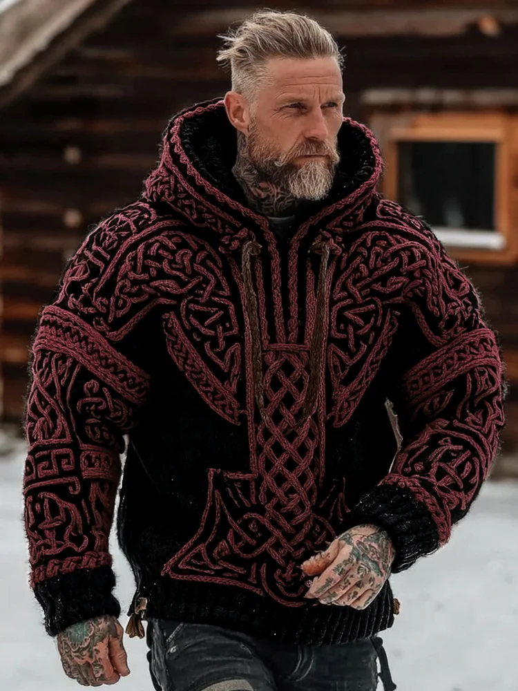 Men's Viking Celtic Pattern Art Cozy Hooded Sweater
