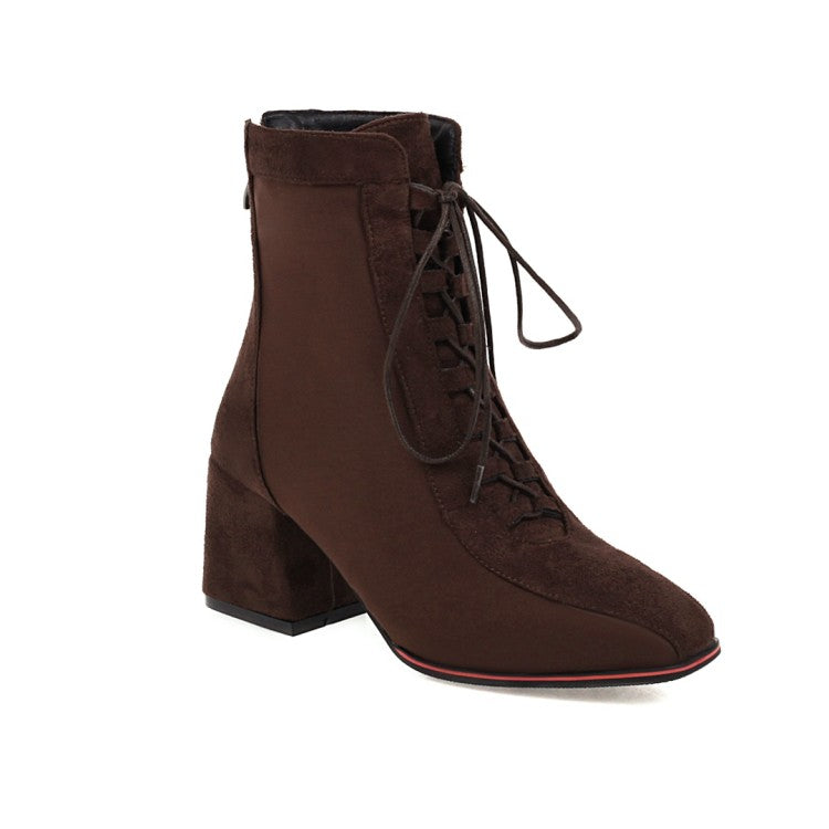 VCSHOES Lace Up High Heels Short Boots