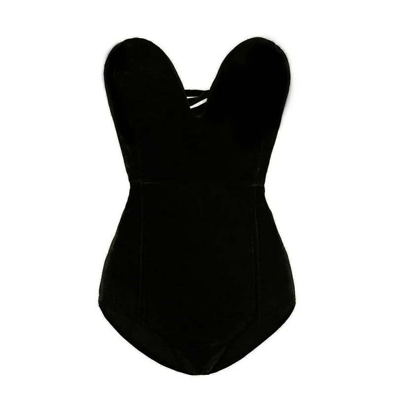 Casual Woman Sleeveless Strapless Velvet Bodysuit Sesy Backless V Neck Bodycon Jumpsuit Fashion Body Tops Clothes Women Suit 513-1