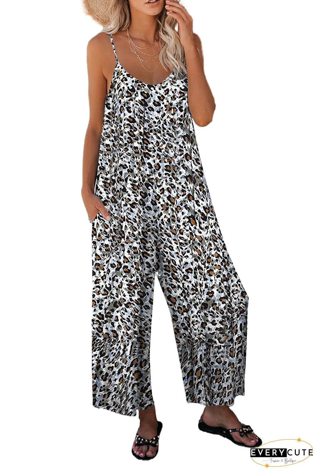 Print Spaghetti Strap Wide Leg Jumpsuit