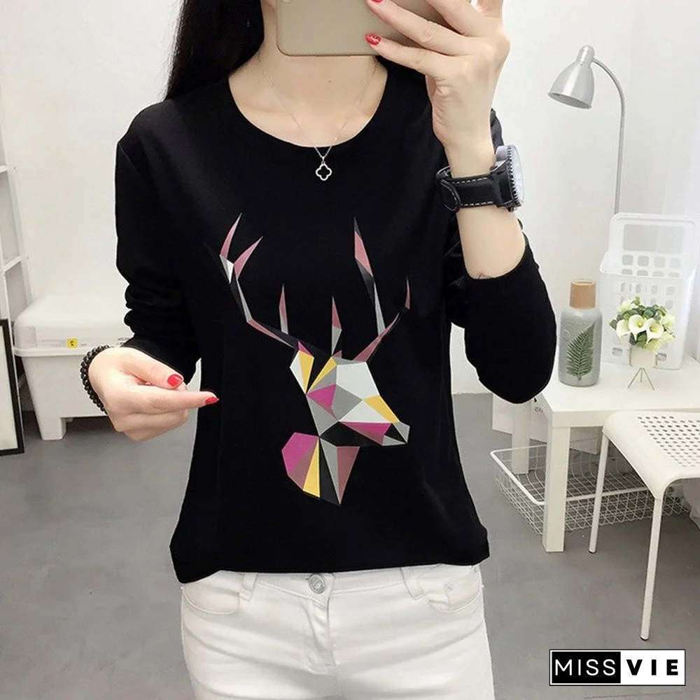 Christmas Gift Chemise Femme Manche Longue Long Sleeve Tshirt Women Casual Cotton T Shirt White T-Shirt Plus Size Camiseta Mujer