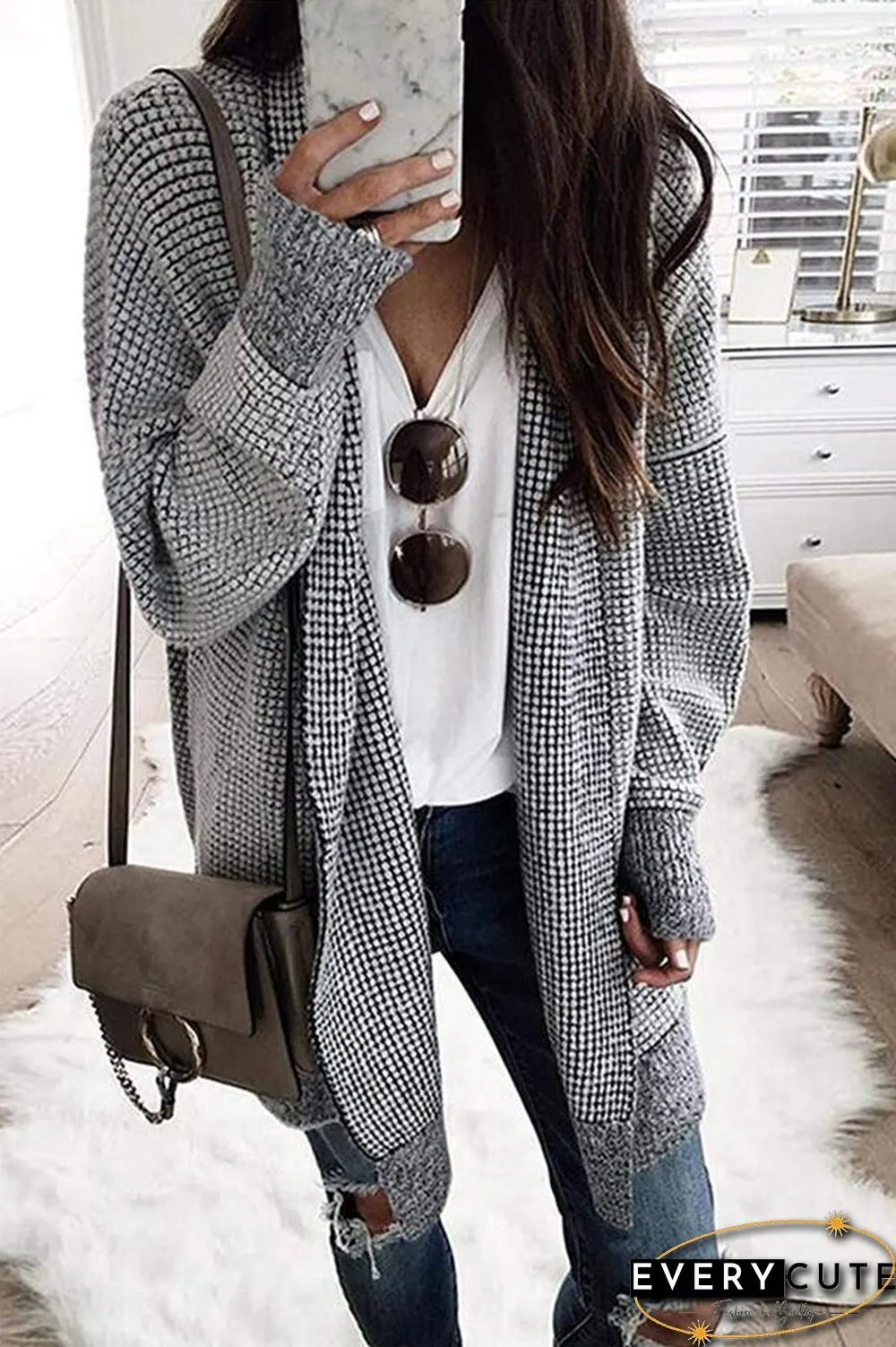 Plaid Long Sleeve Midi Coat P13927
