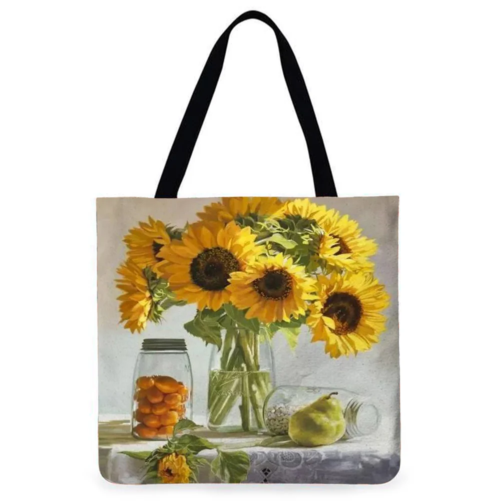 Linen Tote Bag-sunflower
