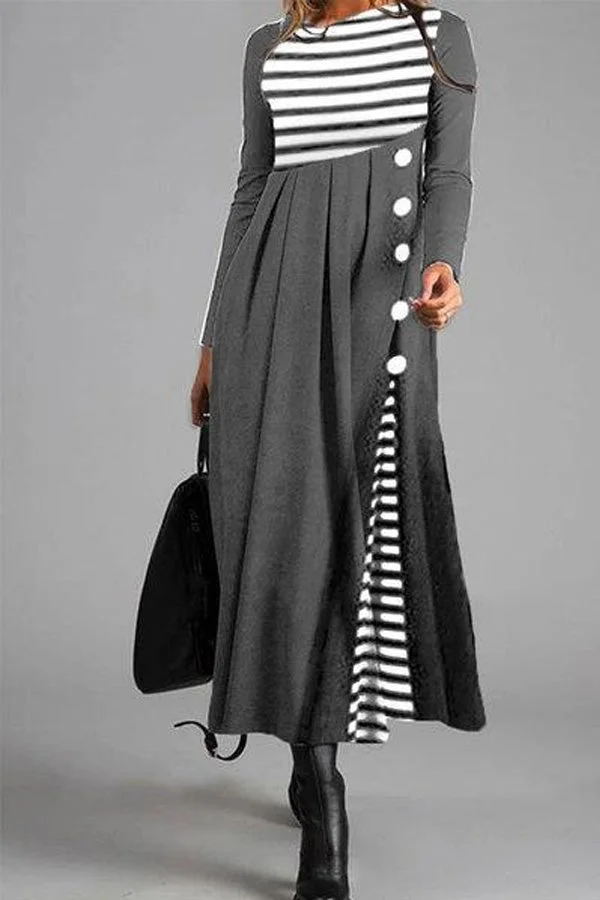 Casual Striped Stitching Loose Dress