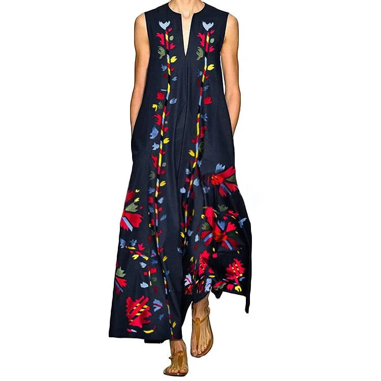 Casual V-neck Printed Dress