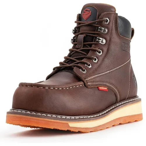 Men 6 Inch Moc Toe Soft Toe Black Work Boots For Light Duty