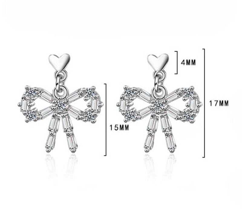 1 Pair Classic Style Commute Heart Shape Bow Knot Inlay Copper Zircon Earrings