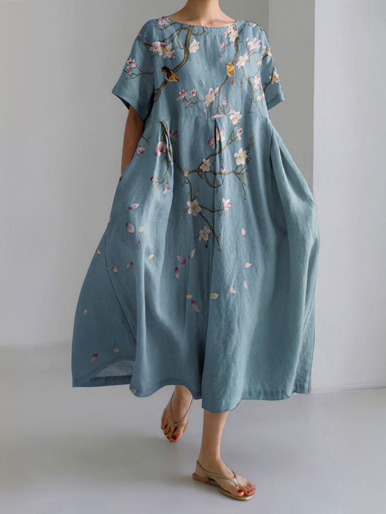 Comstylish Floral Print Short Sleeve Casual Midi Dress