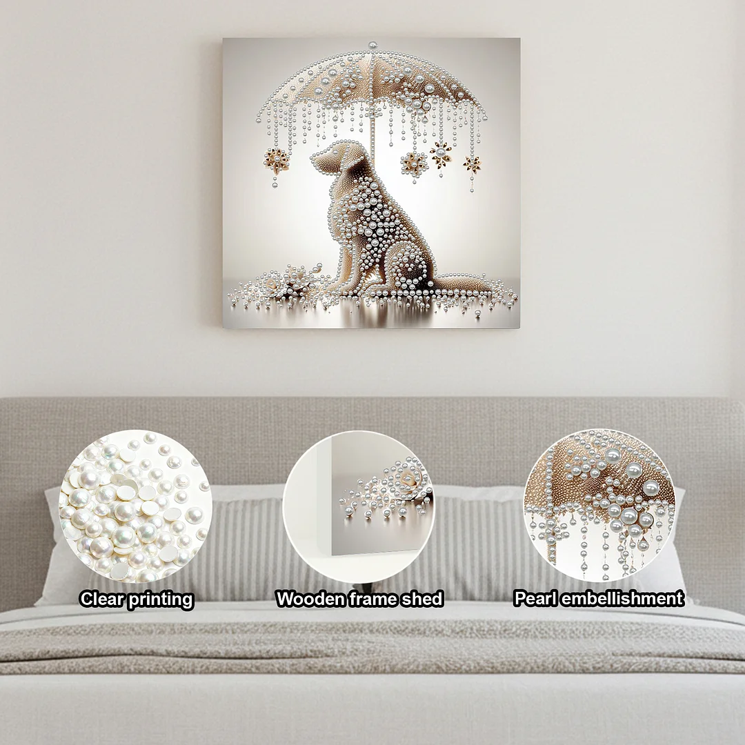 Umbrella Puppy - DIY Pearl Diamond Art Kit With Frame 30*30cm