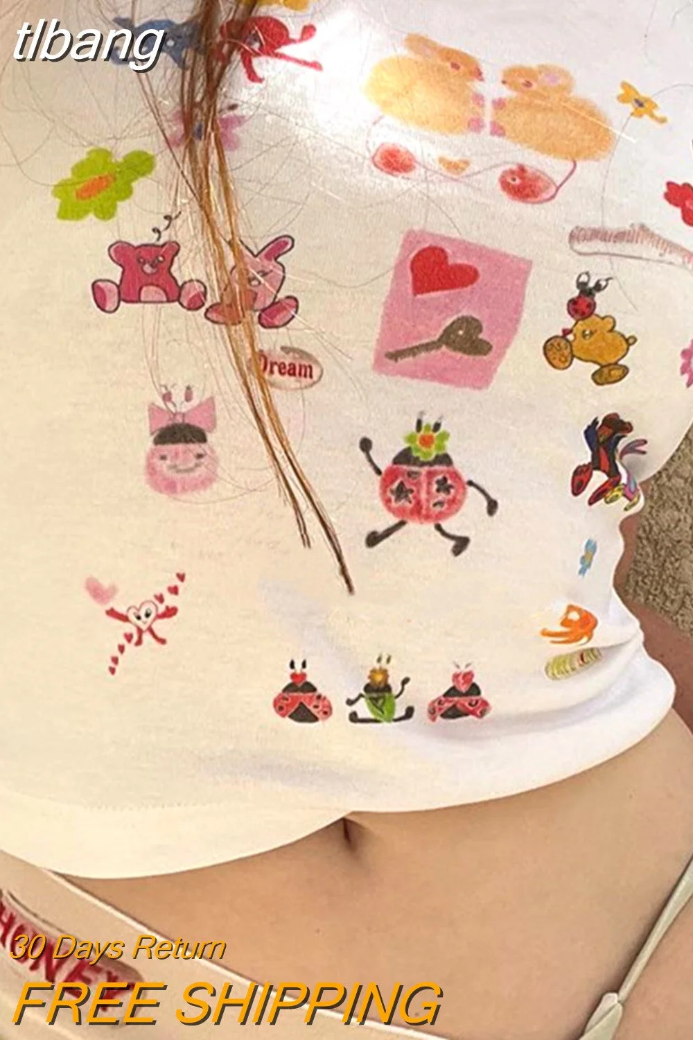 tlbang Kawaii Cartoon Pattern Crop Top 2000s Women Sleeveless Tanks y2k Cute Fairy Grunge Clothes Basic Vest Sweats Streetwear