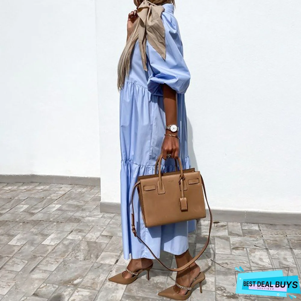 Simple Solid Color Loose Shirt Doll Dress White Dresses