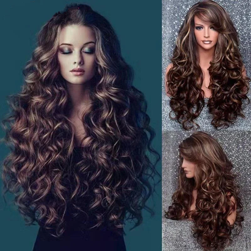 Fashion Wig European and American Women's Fashion Big Wave Dyeing Fluffy Long Curly Hair-Hoverseek