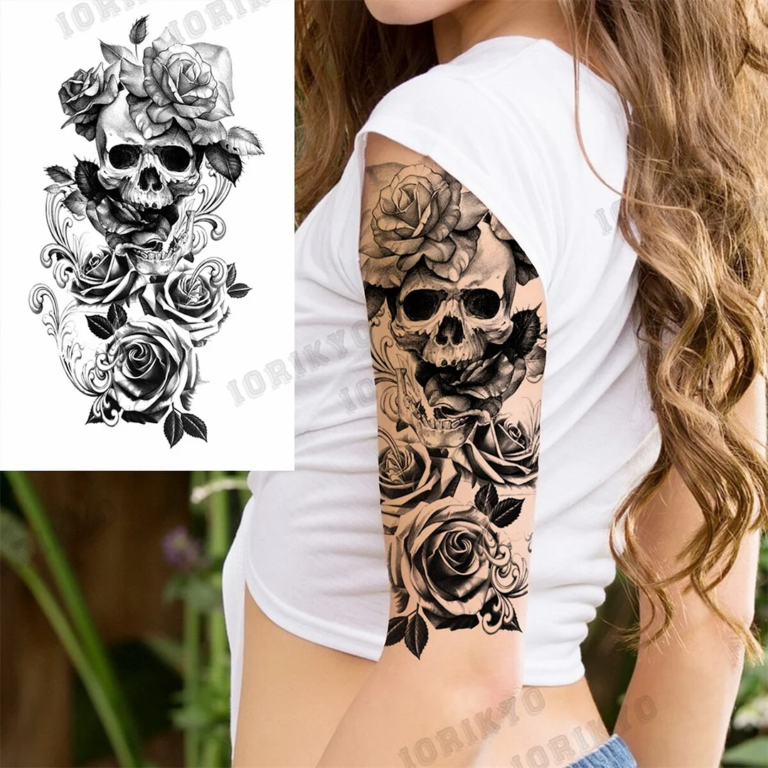 Black Lion Wolf Temporary Tattoos For Men Adult Forest Rose Compass Warrior Fake Tattoo Washable Body Art Painting Tatoo Sticker