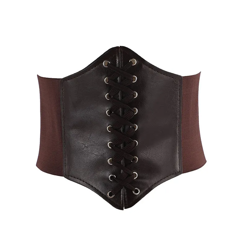 Women's Vintage Gothic Leather Lace-up Corset Belts Slimming Waist Corset Black Wide Belt