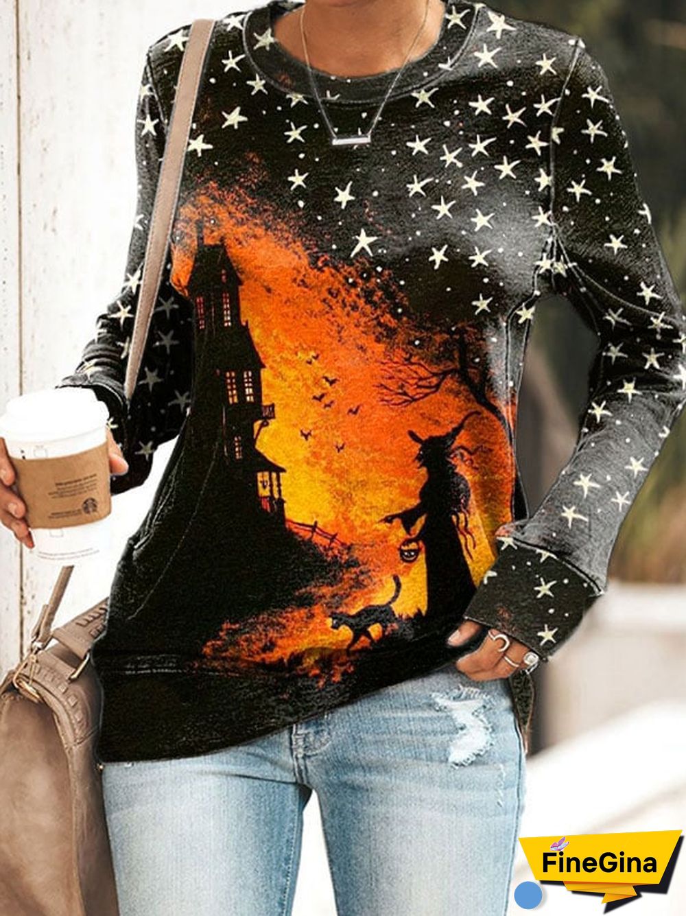 Women's Halloween Witch Printing Casual Sweatshirt