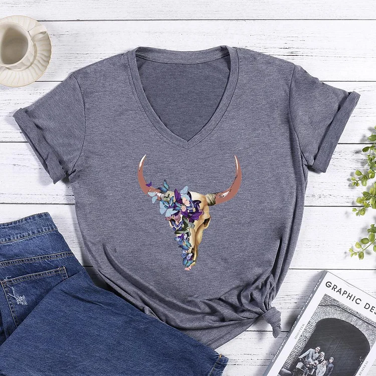 cow skull with flowers shirt