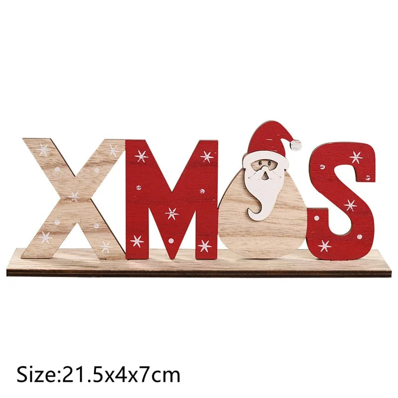 2022 New Year Xmas Elk Wood Craft Christmas Tree Ornament Noel Christmas Decoration for Home Wooden Pendant Navidad 2021 Gift
