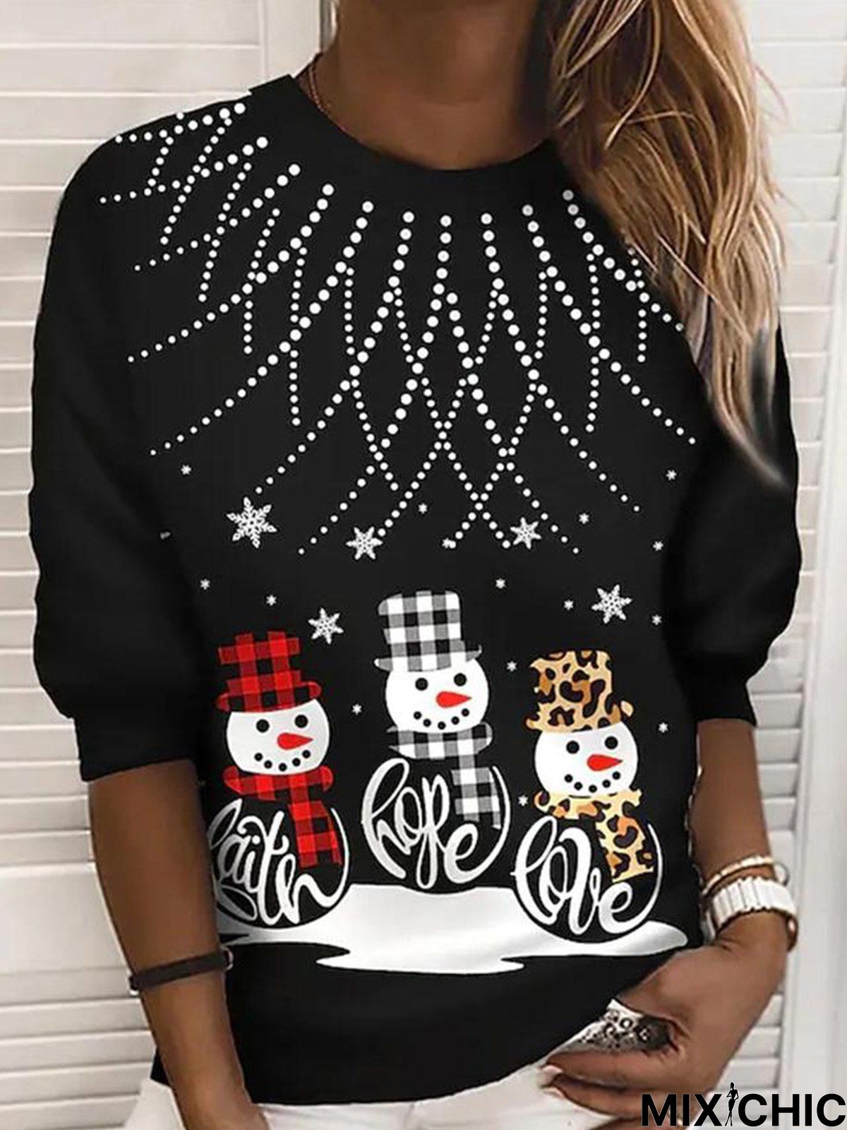 Loose Christmas Snowman Jersey Sweatshirt