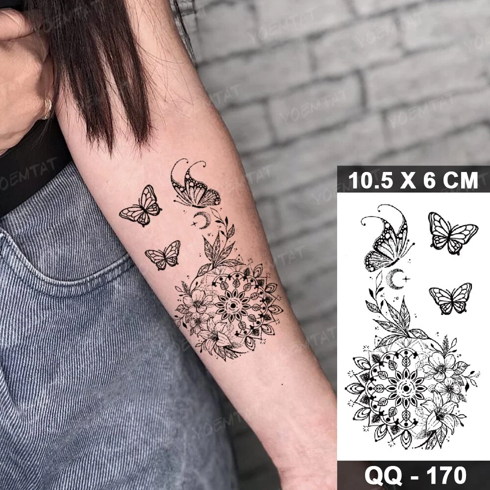 Sdrawing Temporary Tattoo Stickers Butterfly Flower Realistic Sexy Flash Tatoo Women Men Arm Waist Line Body Art Fake Tatto Cool